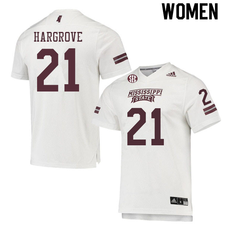 Women #21 Ke'Travion Hargrove Mississippi State Bulldogs College Football Jerseys Sale-White